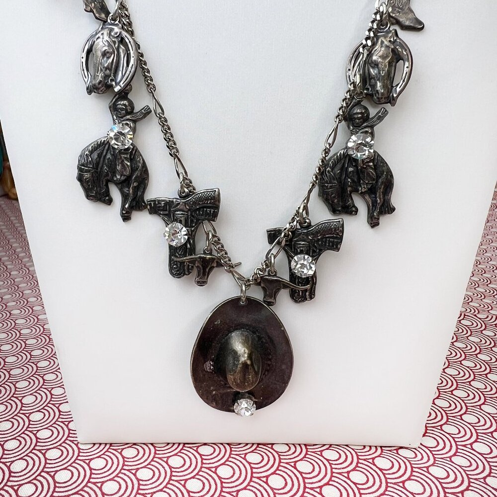 La Contessa Mary DeMarco Western Cowgirl Charm Silver Tone Necklace AND Earrings - Picture 8 of 13